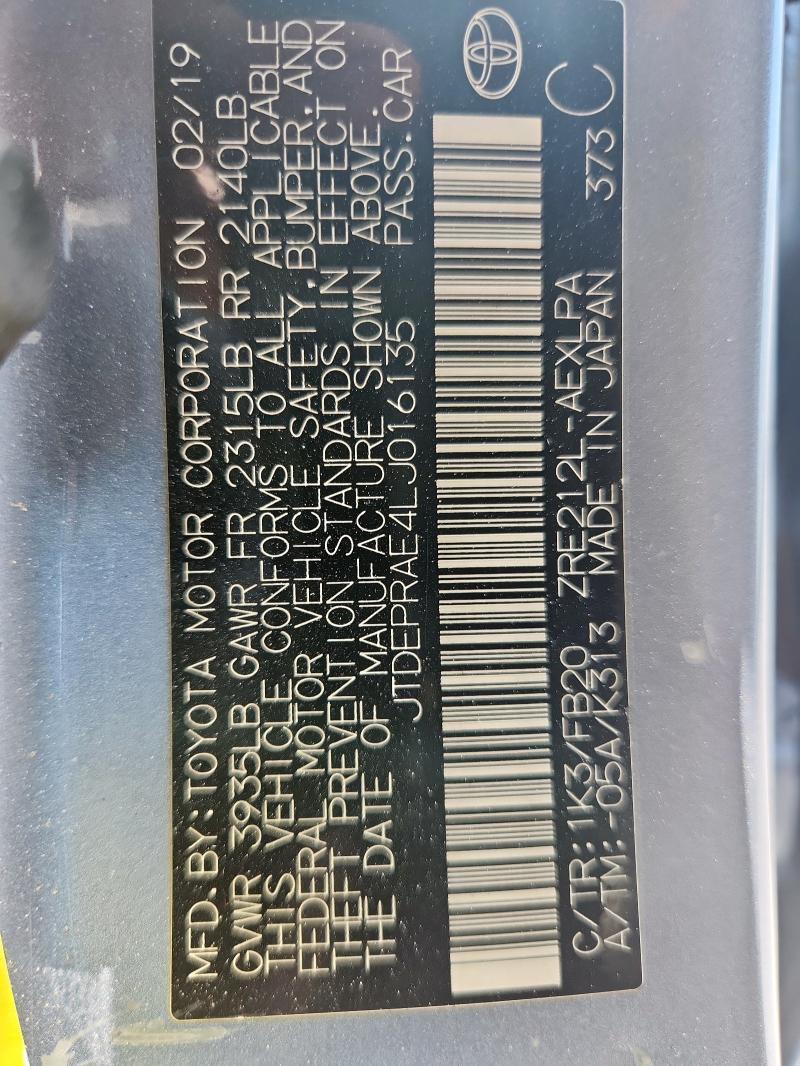 JTDEPRAE4LJ016135 - 2020 TOYOTA COROLLA LE GRAY photo 13