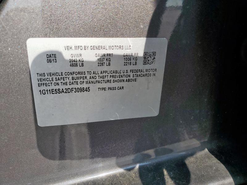 1G11E5SA2DF309845 - 2013 CHEVROLET MALIBU 2LT ნაცრისფერი ფოტო 12