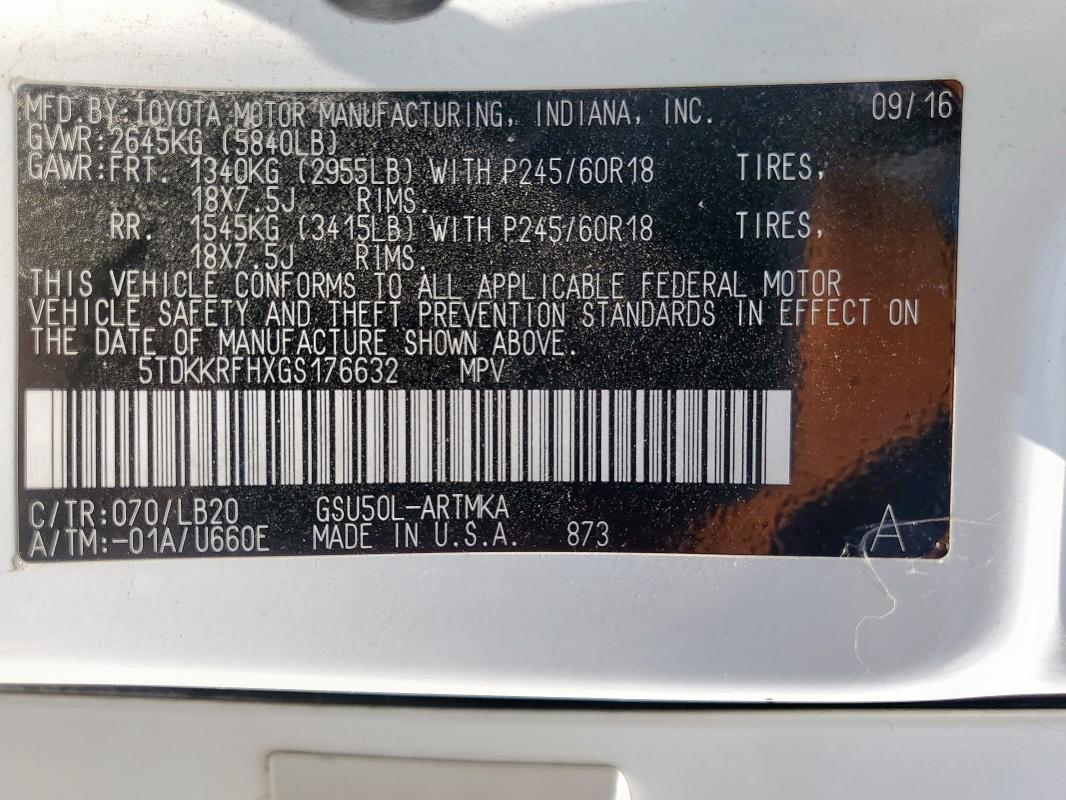 5TDKKRFHXGS176632 - 2016 TOYOTA HIGHLANDER XLE WHITE photo 14