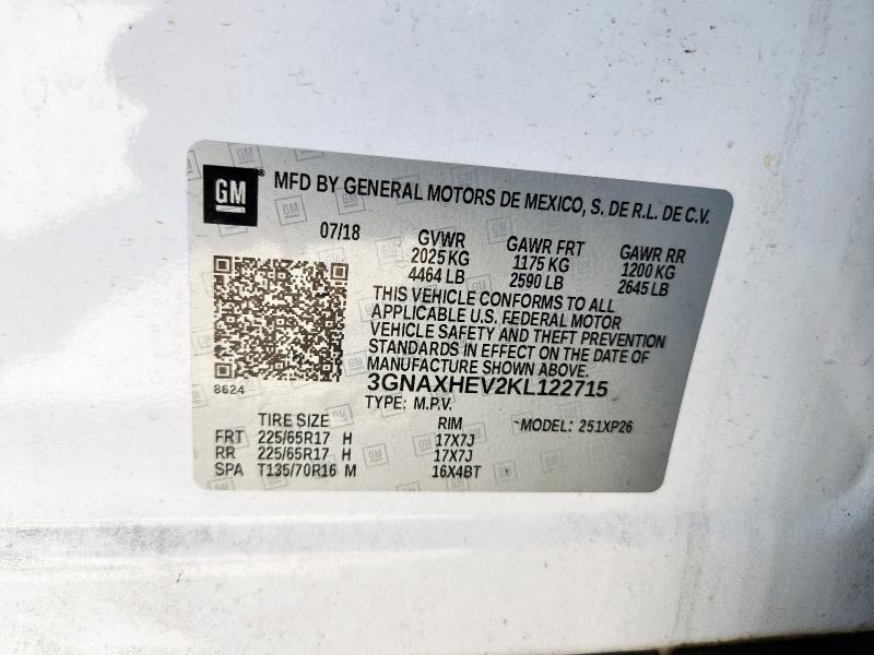 3GNAXHEV2KL122715 - 2019 CHEVROLET EQUINOX LS WHITE photo 13