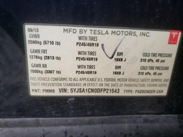 5YJSA1CN0DFP21543 - 2013 TESLA MODEL S أزرق صورة 13