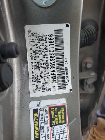 JHMFA36296S011866 - 2006 HONDA CIVIC HYBRID GRAY photo 12