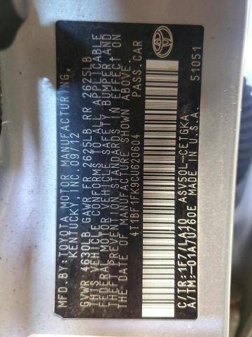 4T1BF1FK9CU620604 - 2012 TOYOTA CAMRY BASE SILVER photo 23