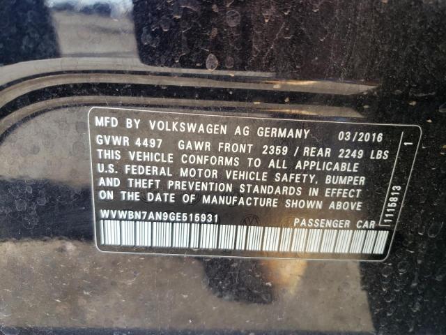 WVWBN7AN9GE515931 - 2016 VOLKSWAGEN CC BASE BLACK photo 12