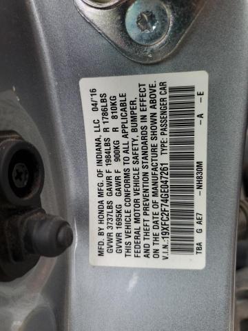 19XFC2F74GE047261 - 2016 HONDA CIVIC EX SILVER photo 12