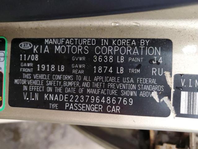 KNADE223796486769 - 2009 KIA RIO BASE TAN photo 12