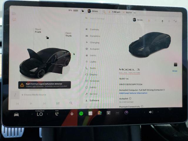 5YJ3E1EC6PF711334 - 2023 TESLA MODEL 3 Черный фото 9