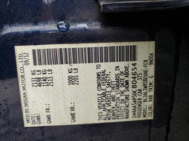 1N4AA5AP5DC804654 - 2013 NISSAN MAXIMA S BLUE photo 12