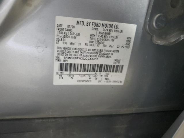 1FMSK8FHXLGC55213 - 2020 FORD EXPLORER LIMITED SILVER photo 13