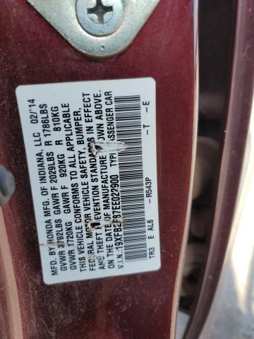 19XFB2F87EE022900 - 2014 HONDA CIVIC EX Tünd qırmızı foto 12