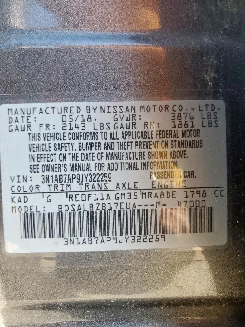 3N1AB7AP9JY322259 - 2018 NISSAN SENTRA S GRAY photo 12