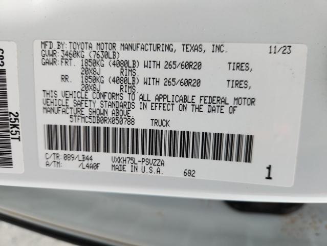 5TFMC5DB0RX050788 - 2024 TOYOTA TUNDRA CREWMAX PLATINUM Білий фото 12