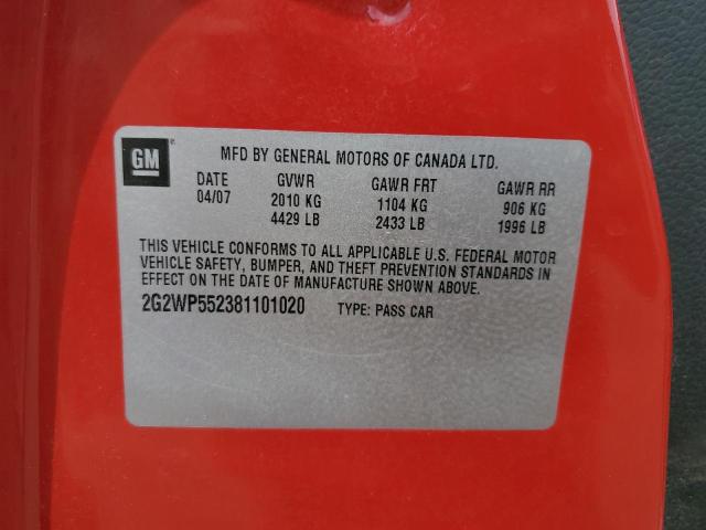 2G2WP552381101020 - 2008 PONTIAC GRAND PRIX RED photo 12