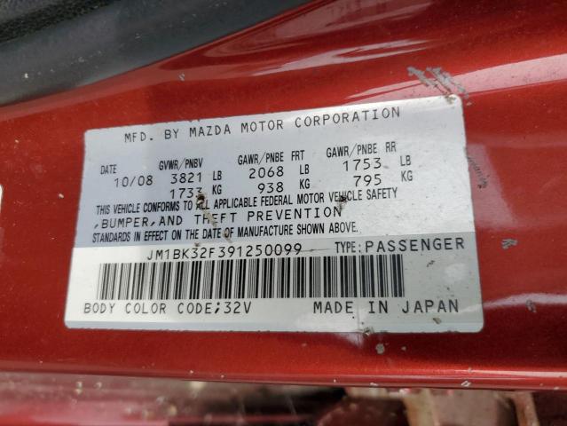 JM1BK32F391250099 - 2009 MAZDA MAZDA3 SPO I BURGUNDY photo 12