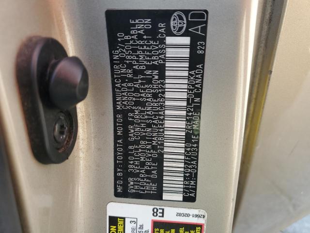 2T1BU4EE4AC362123 - 2010 TOYOTA COROLLA BASE TAN photo 12