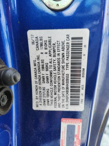 2HGFC4B08HH309553 - 2017 HONDA CIVIC LX Mavi foto 12