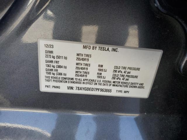 7SAYGDED7PF963865 - 2023 TESLA MODEL Y Մոխրագույն լուսանկար 12