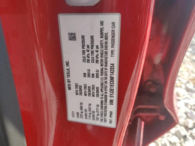 5YJ3E1EC6NF142854 - 2022 TESLA MODEL 3 Rojo foto 12