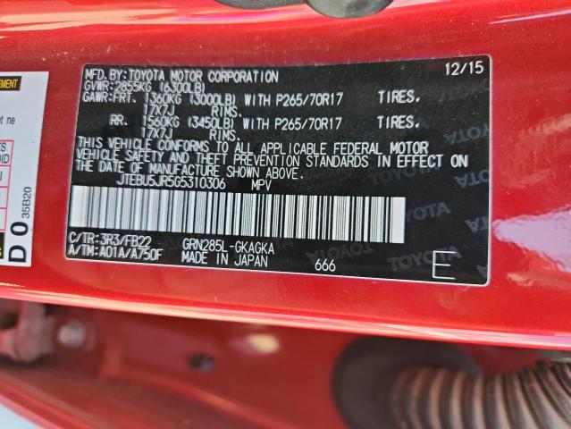 JTEBU5JR5G5310306 - 2016 TOYOTA 4RUNNER SR5/SR5 PREMIUM RED photo 13