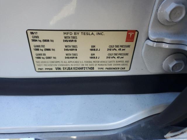 5YJSA1E24HF217408 - 2017 TESLA MODEL S WHITE photo 13