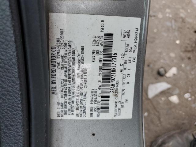 3FAHP07Z18R172316 - 2008 FORD FUSION SE GRAY photo 12