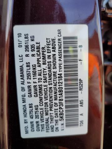 5KBCP3F81AB012184 - 2010 HONDA ACCORD EXL MAROON photo 12