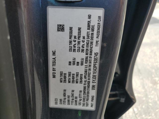 5YJ3E1EA3PF638745 - 2023 TESLA MODEL 3 Boz foto 13