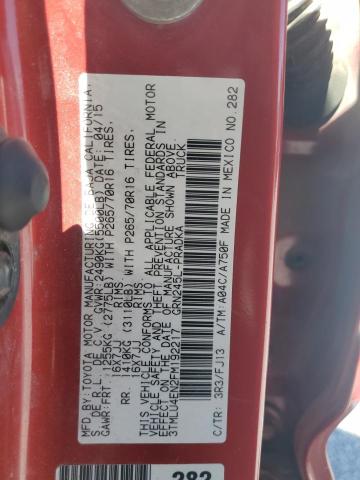 3TMLU4EN2FM192217 - 2015 TOYOTA TACOMA DOUBLE CAB RED photo 12