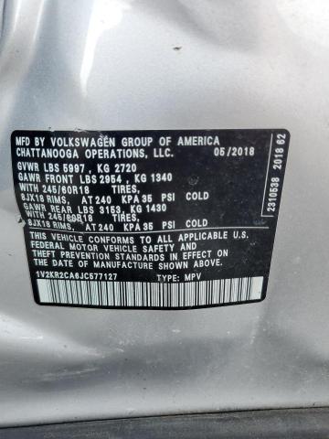 1V2KR2CA6JC577127 - 2018 VOLKSWAGEN ATLAS SE 银色 照片 13