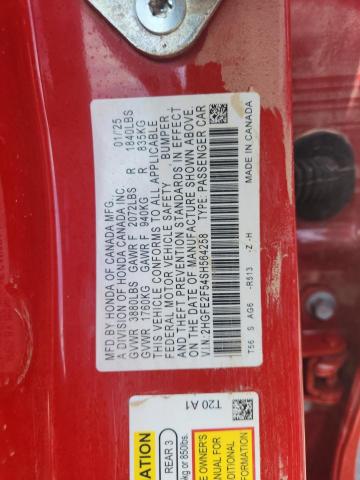 2HGFE2F54SH564258 - 2025 HONDA CIVIC SPORT RED photo 13