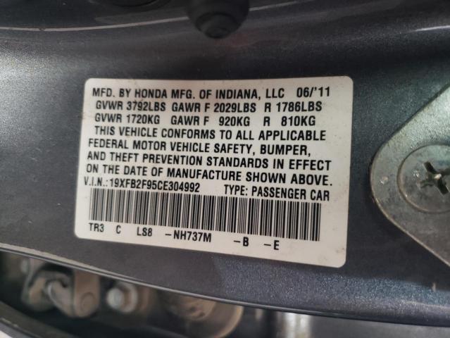 19XFB2F95CE304992 - 2012 HONDA CIVIC EXL ნაცრისფერი ფოტო 13