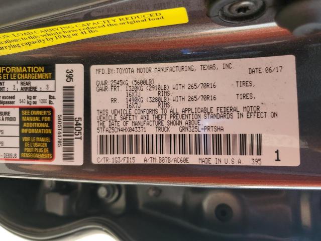 5TFAZ5CN4HX043371 - 2017 TOYOTA TACOMA DOUBLE CAB GRAY photo 12