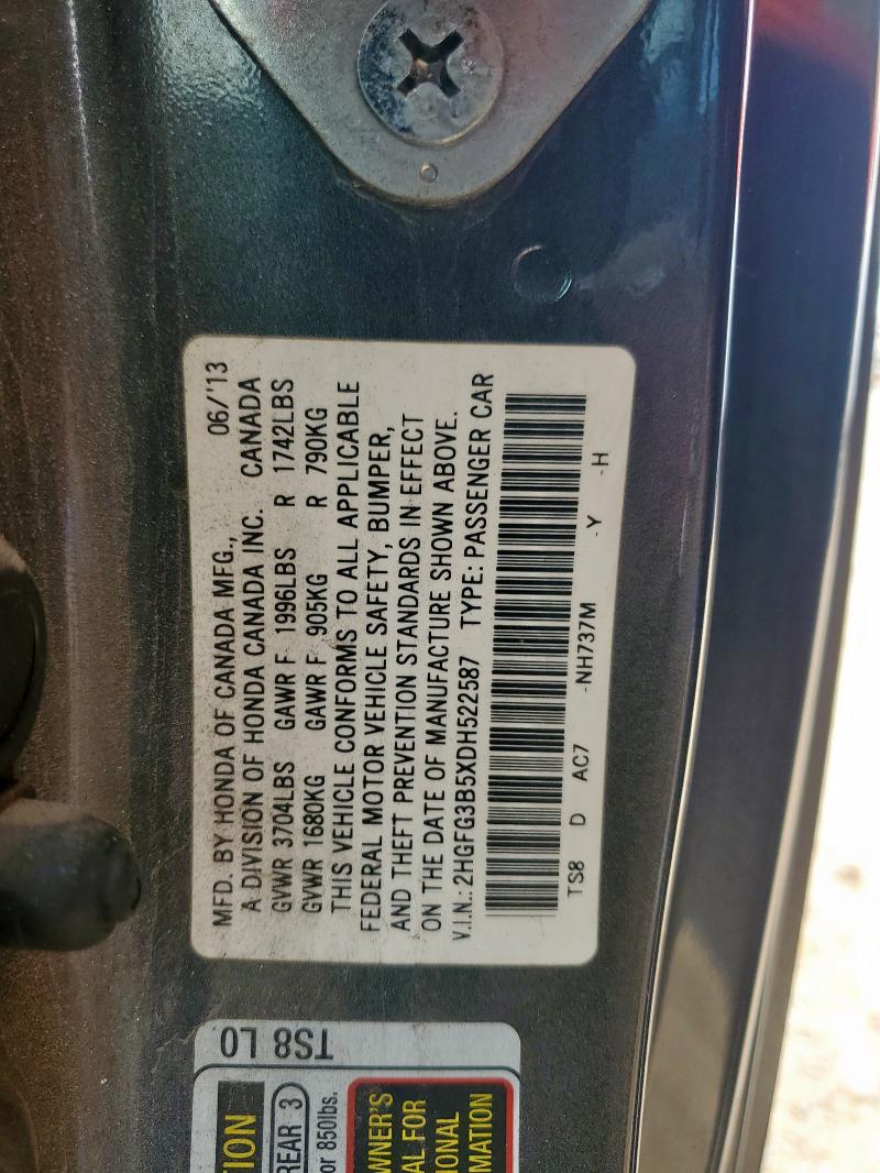 2HGFG3B5XDH522587 - 2013 HONDA CIVIC LX გრაფიტი ფოტო 12