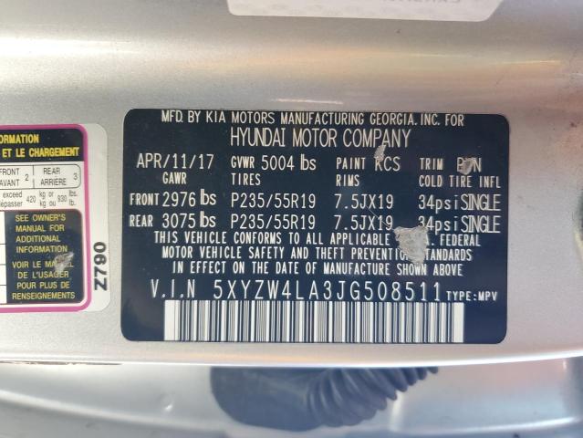 5XYZW4LA3JG508511 - 2018 HYUNDAI SANTA FE S SILVER photo 13