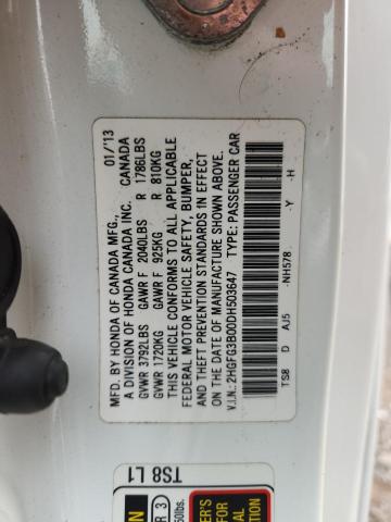 2HGFG3B00DH503647 - 2013 HONDA CIVIC EXL WHITE photo 12