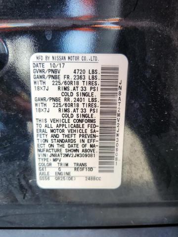 JN8AT2MV2JW309081 - 2018 NISSAN ROGUE S BLACK photo 13