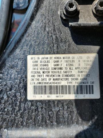 JHMGE8H45AC004307 - 2010 HONDA FIT SPORT BLACK photo 13