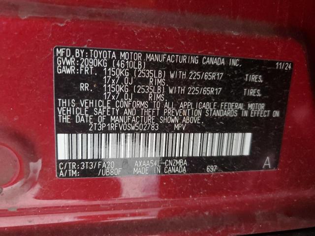 2T3P1RFV0SW502783 - 2025 TOYOTA RAV4 XLE წითელი ფოტო 12