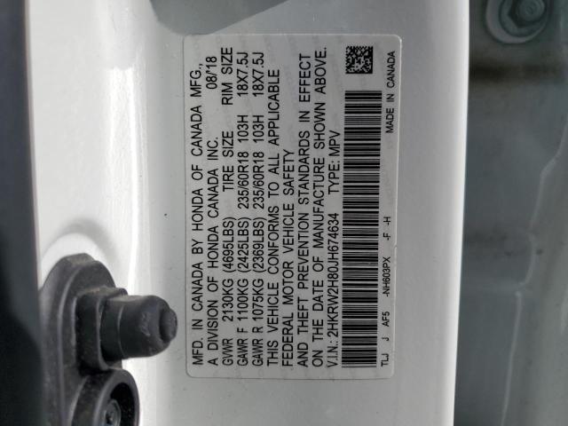 2HKRW2H80JH674634 - 2018 HONDA CR-V EXL WHITE photo 13