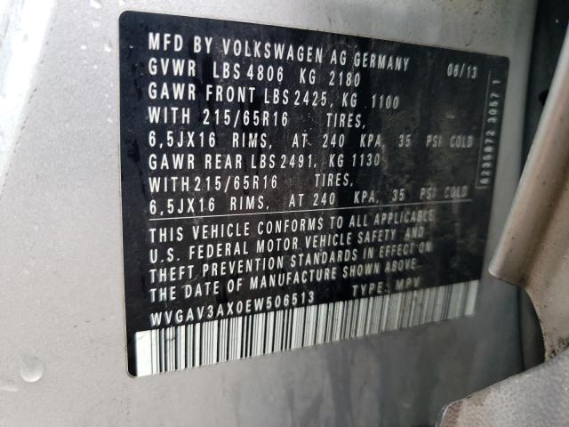 WVGAV3AX0EW506513 - 2014 VOLKSWAGEN TIGUAN S 银色 照片 13