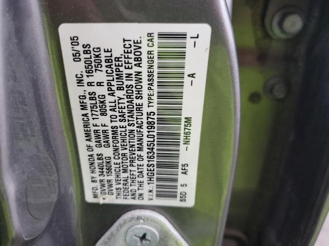 1HGES16345L019875 - 2005 HONDA CIVIC DX VP Grau Foto 12