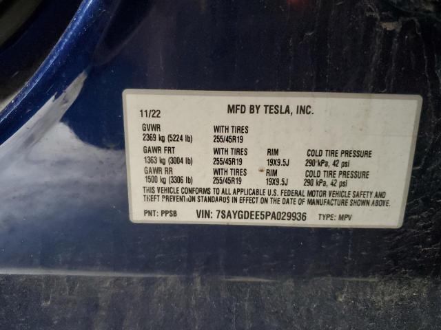 7SAYGDEE5PA029936 - 2023 TESLA MODEL Y 蓝色 照片 13