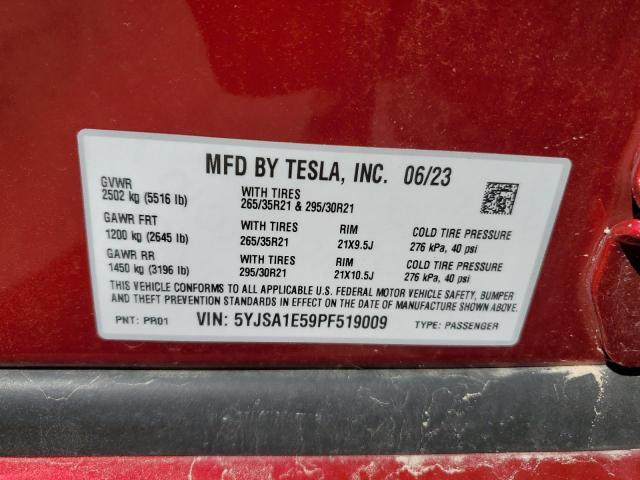 5YJSA1E59PF519009 - 2023 TESLA MODEL S RED photo 12