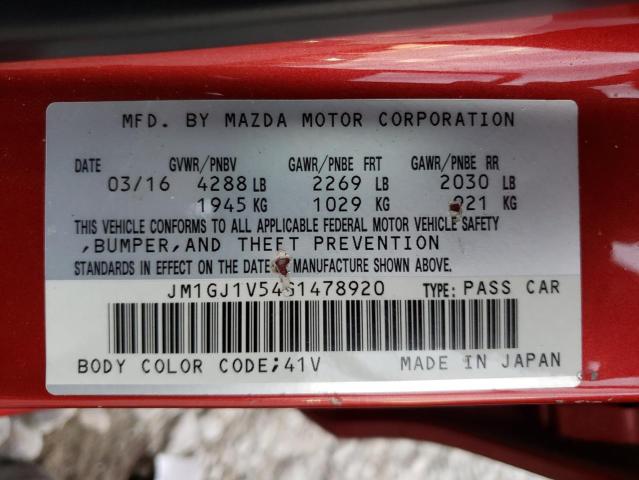JM1GJ1V54G1478920 - 2016 MAZDA 6 TOURING RED photo 12