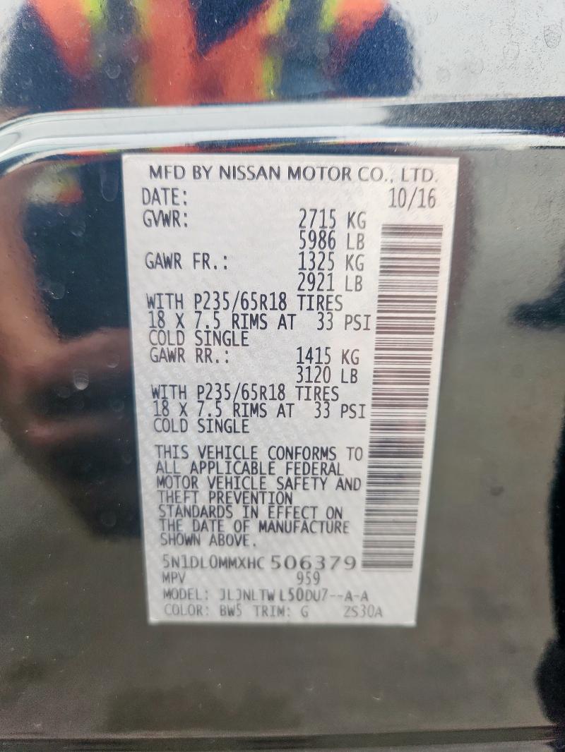 5N1DL0MMXHC506379 - 2017 INFINITI QX60 BLUE photo 13