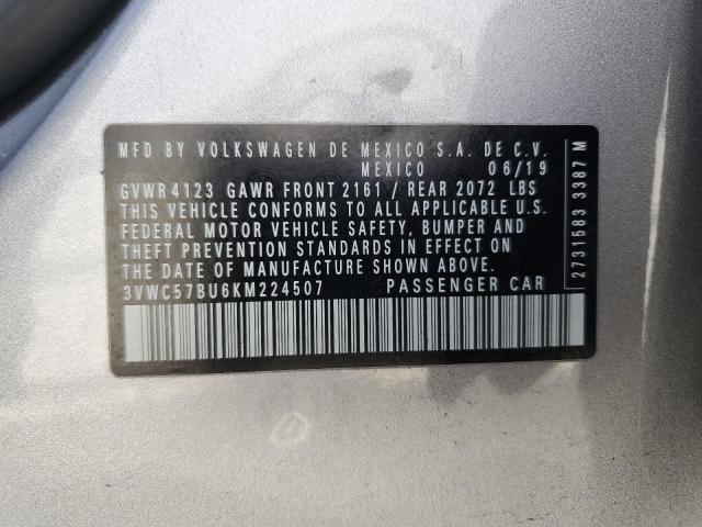 3VWC57BU6KM224507 - 2019 VOLKSWAGEN JETTA S SILVER photo 12