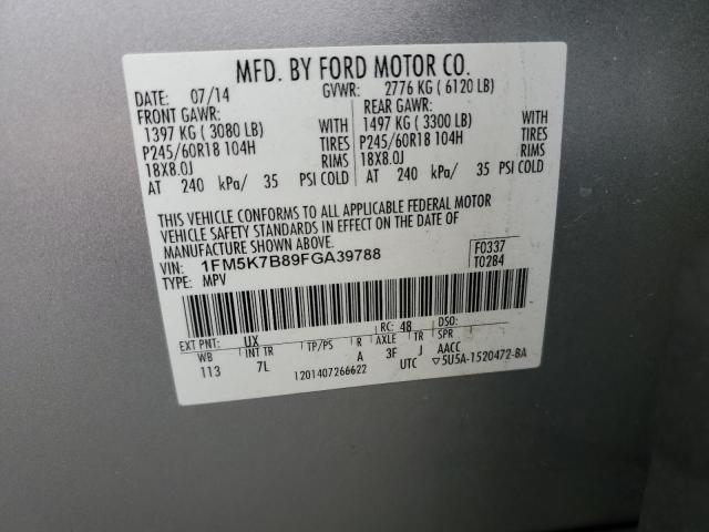 1FM5K7B89FGA39788 - 2015 FORD EXPLORER SILVER photo 13