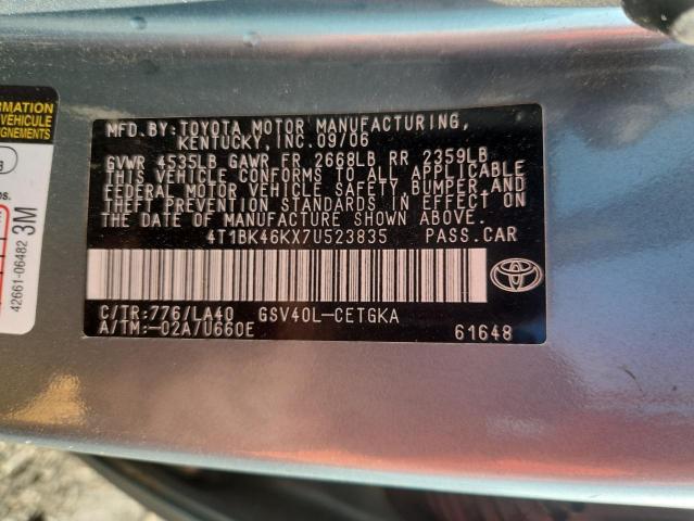 4T1BK46KX7U523835 - 2007 TOYOTA CAMRY LE TURQUOISE photo 13