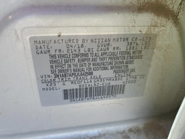 3N1AB7AP8JL642590 - 2018 NISSAN SENTRA S SILVER photo 12