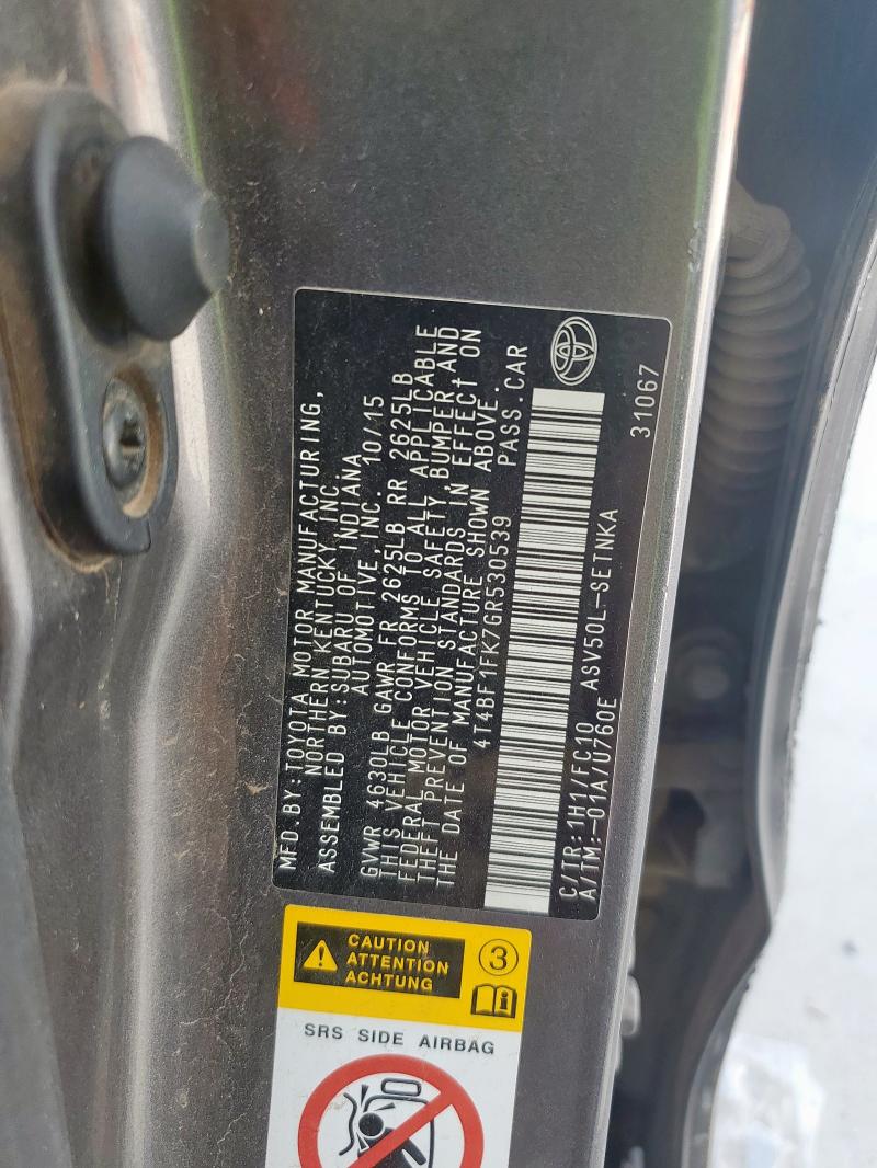 4T4BF1FK7GR530539 - 2016 TOYOTA CAMRY LE GRAY photo 12